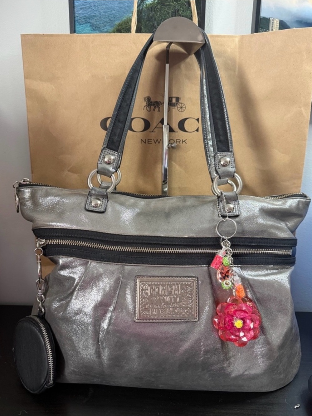 Coach 2010 Silver Poppy Tote